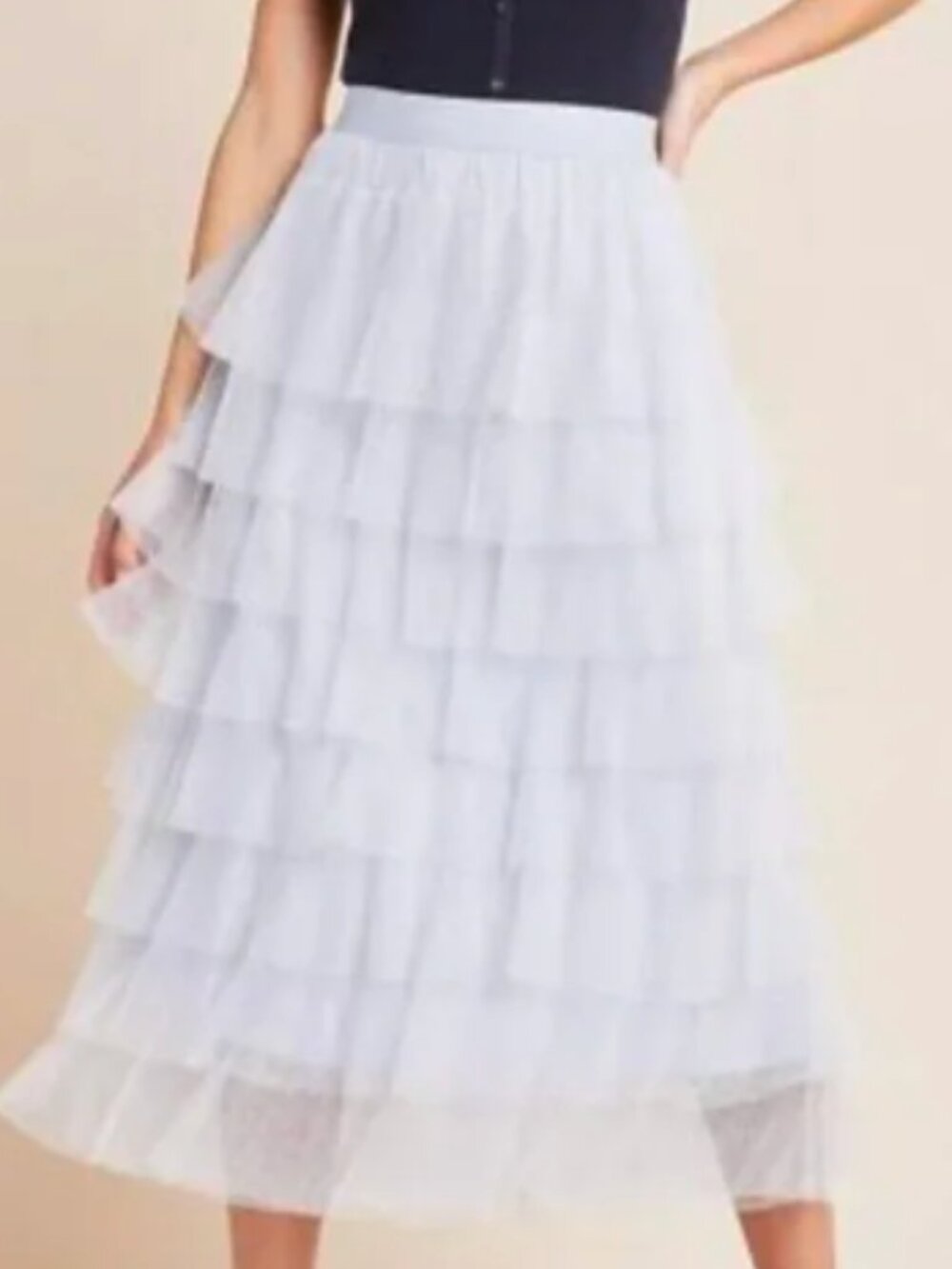 NWT Anthropologie Tiered Ruffle Tulle Swiss Dot Maxi Skirt XS Sky Blue